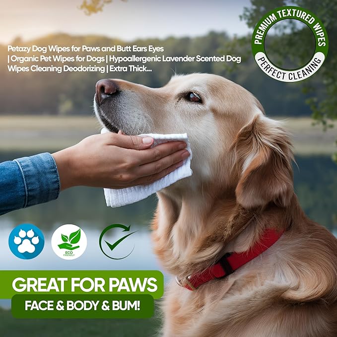 Dog Wipes for Paws and Butt Ears Eyes | Unscented Natural Pet Wipes for Dogs | Hypoallergenic Dog Wipes Cleaning Deodorizing | Extra Thick Plant Based Wipes Dogs Cats Pets | 100 Count