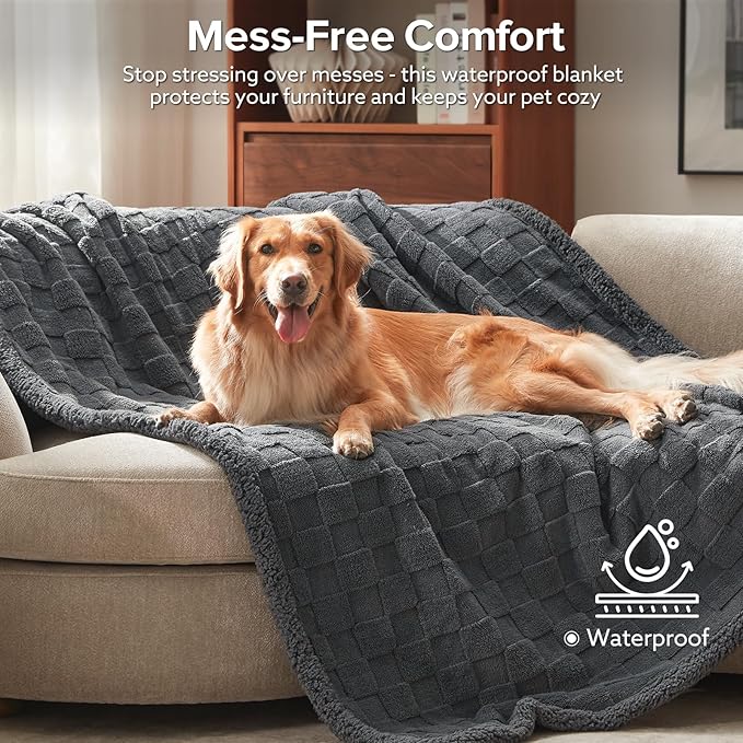 GASUR Waterproof Dog Blankets for Medium Small Dogs, Dog Blanket for Couch Bed, Fleece Pet Blanket for Furniture Sofa Protector, Soft Pet Throw Blankets for Crate Car Outdoor, Washable, 30"x40",Grey