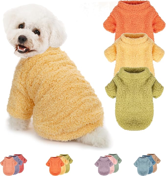 Dog Sweater, 3 Pack Sweaters for Small Dogs Girl, Dog Clothes for Medium Dogs Male or Boy, Ultra Soft and Warm Puppy Coat for Winter Christmas (X-Small, Orange+Yellow+Green)