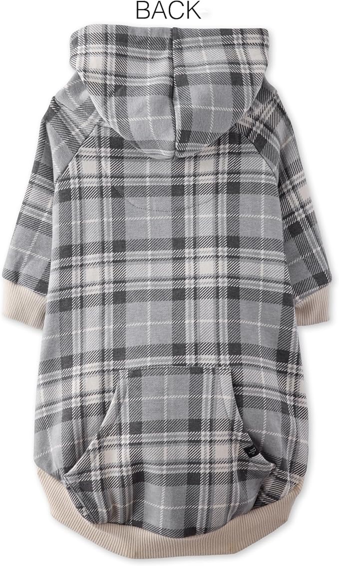 Rocky II - The Extra Comfy Hoodie, Organic Cotton and Recycled Poly Dog Hoodie Pet Coat Sweater for Small, Medium, Large Dogs, Gray Chesterfield Plaid, XX-Small