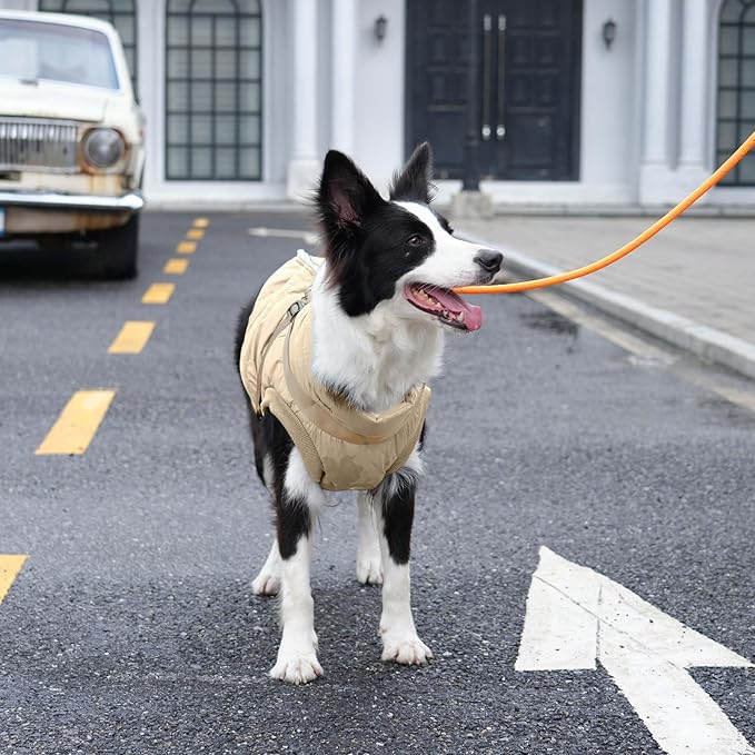 Dog Jacket with Harness,Fleece Lined Warm Puppy Coat for Winter,Soft Windproof Small Dog Vest,Khaki XS