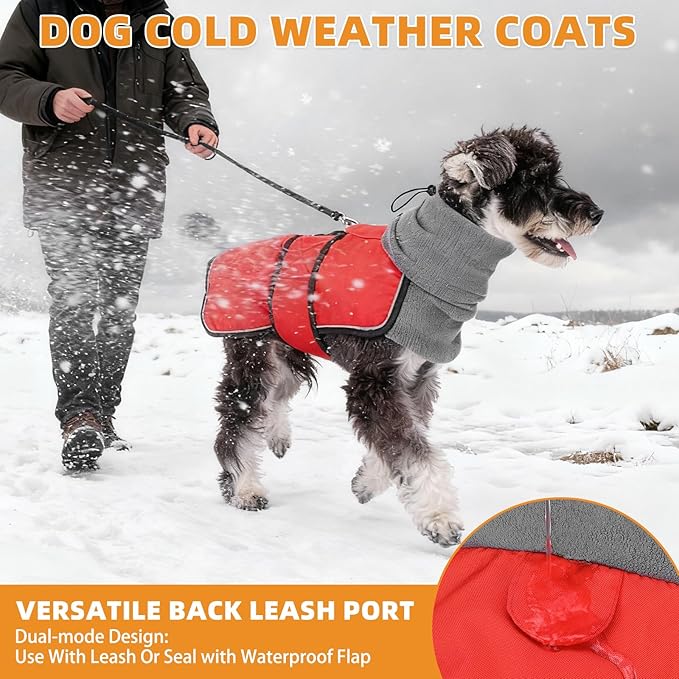 KOOLTAIL Dog Winter Coat for Small Medium Dogs Christmas, Waterproof&Windproof Puppy Jacket with Fleece Lining and High Collar for Cold Weather, Warm Pet Snowsuit Vest Clothes with Leash Hole, Red S