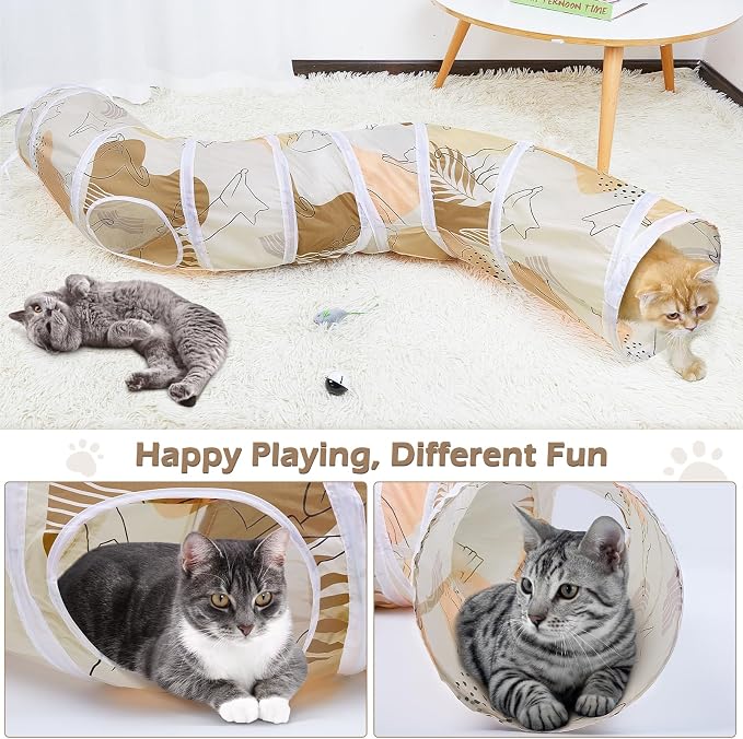 Glittme Cat Tunnel, Cat Tunnels for Indoor Cats, S-Shape Cats Cave with Cat Toys, Foldable Cat Tubes and Tunnels for Cats, Rabbit, Puppy, Guinea Pig