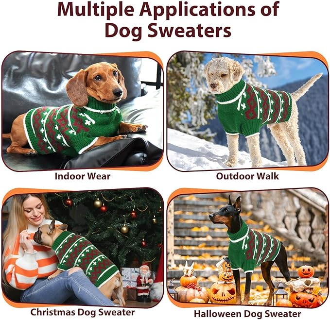 Dog Sweaters for Large Dogs, Soft Turtleneck Cable Knit Sweater with Sleeves, Stretchy Thermal Jumper for Dogs Pitbull Boxer Labrador Boy Girl, Warm Holiday Dog Clothes Christmas, Green XXL