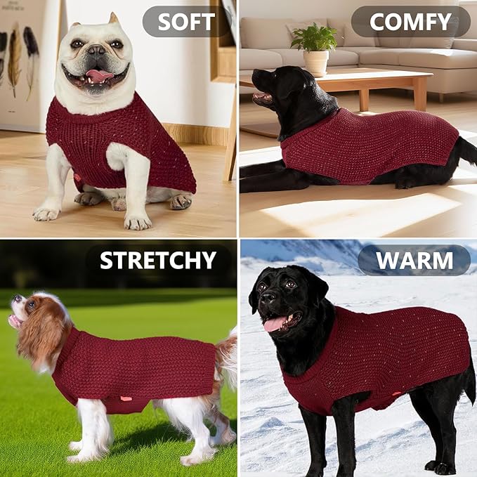 KYEESE Dog Sweater with Leash Hole for Small Dogs Male Warm Pullover with Reflective Thread Soft Knitwear Boy Dog Clothes Cozy Lightweight Thick Sweater Pet Indoor Outdoor Wear,Dark Red,X-Small