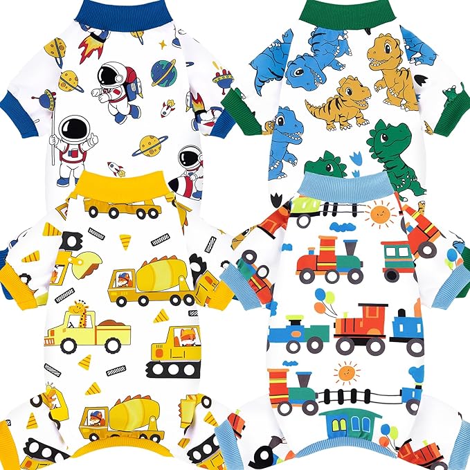 XPUDAC 4 Pieces Dog Pajamas Soft Puppy Pjs Stretchable Boy Doggie Clothes for Small Medium Dogs Cat Pet Outfits, 154-XL