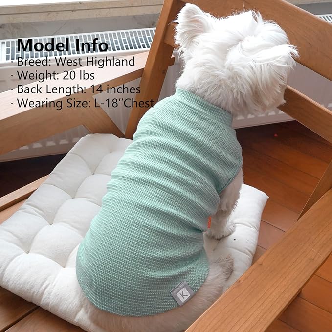 KYEESE 2Pack Dog Shirts Waffle for Small Dogs Stretchy Dog T-Shirts Lightweight Tank Top Sleeveless Vest Breathable Cat Shirt, Medium, Green+Grey