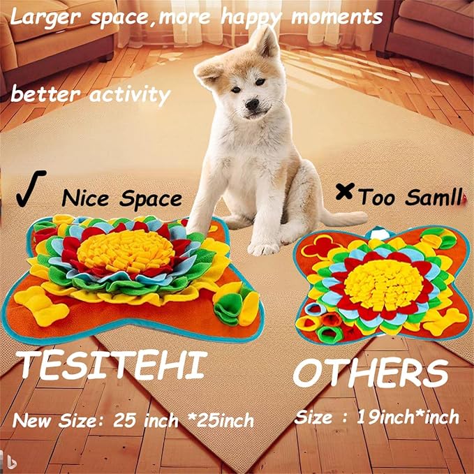 Snuffle Mat for Dogs, 25"x 25" Activity Feeding Mat for Small and Medium Pets, Interactive Feed Game for Boredom, Slow Feeder Puzzle Toys for Training and Brain Stimulating