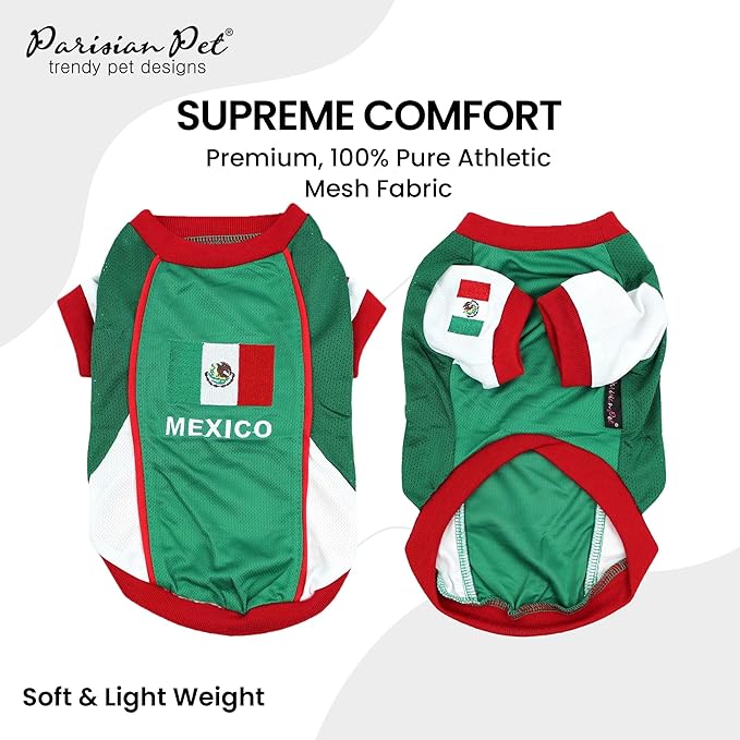 Parisian Pet Dog Jersey – Embroidered Mexico Mesh Fabric Soccer & Sportswear – Lightweight Football Olympic Pet Clothes for Small Dogs - XS