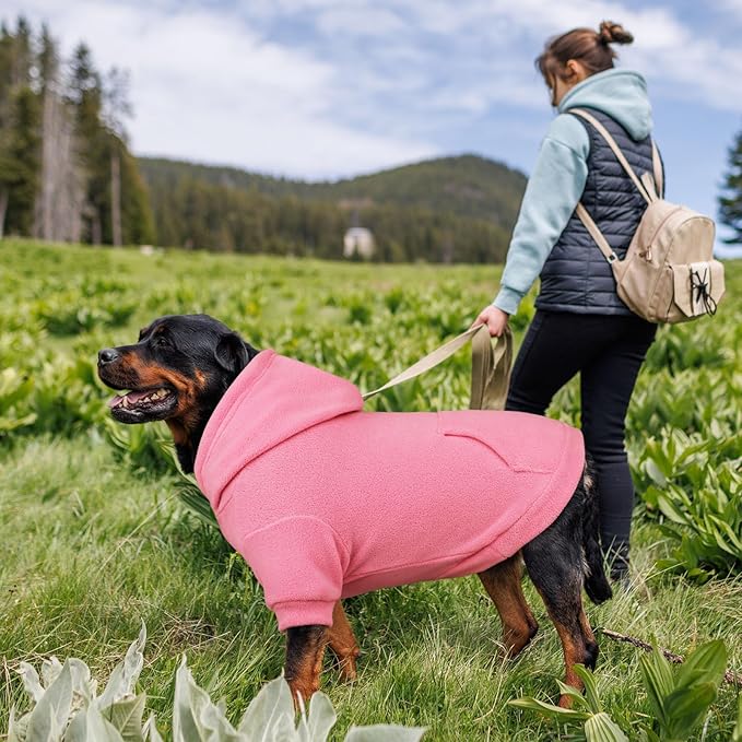 Dog Sweater,Dog Hoodies for Medium Dogs,Warm Fleece Sweatshirt with Hood & Pocket,Leash Hole,Cozy Cold Weather Pet Clothes Pet Sweater for Medium Dogs(Pink,M)