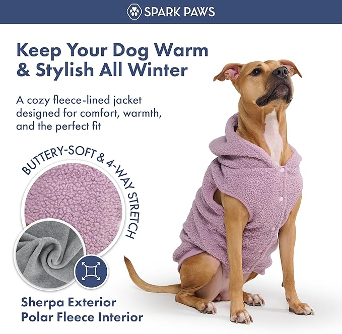 Spark Paws Fleece Dog Jacket, Hooded Sweater Vest, Warm Coat for Winter - Suitable for Small Medium Large XL XXL Breeds - Taupe - 3XL