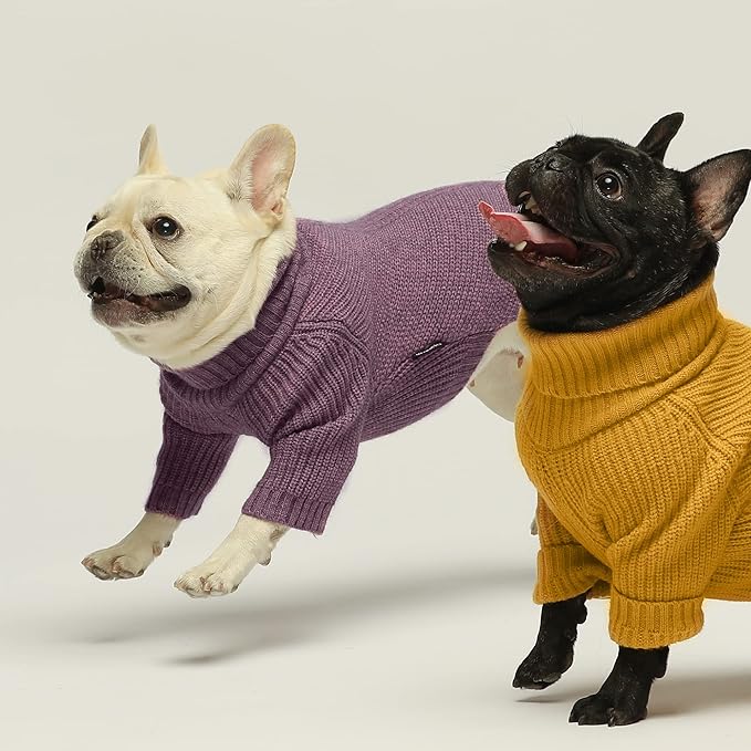 Fitwarm Thermal Knitted Dog Sweater Doggy Winter Coat Pet Clothes Doggie Turtleneck Jacket Puppy Outfits Cat Sweatsuit Lavender Purple Small