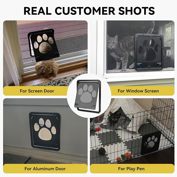 Dog Screen Door, 8"×10.2" Cat Door for Window Screen, Magnetic Closure Dual-Side Lockable Small Pet Door for Cats & Small Dogs, Easy to Install, Black