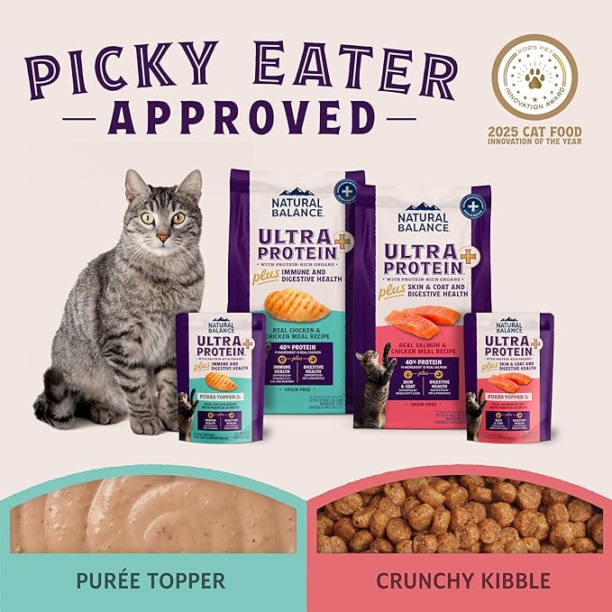 Natural Balance Ultra Protein Plus Wet Cat Food, Immune & Digestive Health Real Chicken with Pumpkin Puree Topper with Chicken Liver & Chicken Heart, High Protein Cat Food - 2.4 oz. (Pack of 24)