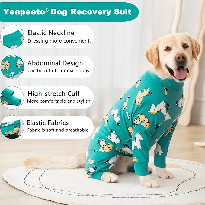 Dog Recovery Suit After Surgery Female Male, Medium Large Dog Neuter Shirt Cone Alternatives Prevent Licking Surgical Onesies (Green Pony, X-Large)
