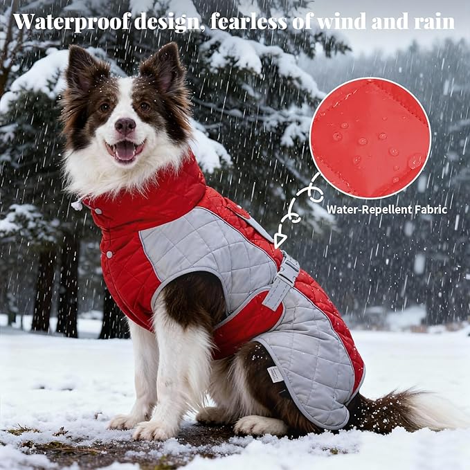 Dog Coat Dogs Jacket Waterproof Reflective Adjustable Dog-Winter Coats for Small/Medium/Large Dogs Dachshund Coat-(Red, X-Small)