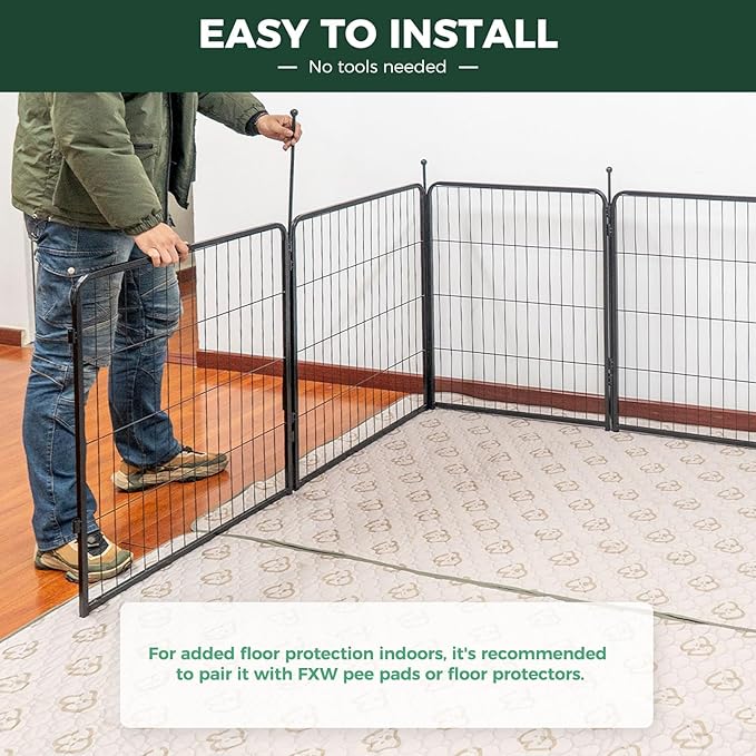 FXW Rollick Unleashed Dog Playpen for Indoor, Yard, RV Camping, 50 inch 32 Panels for Large Dogs, Black│Patented