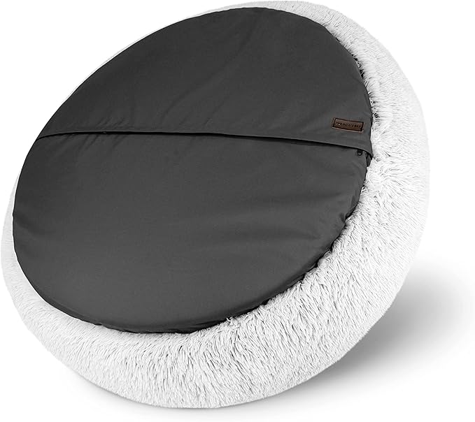 The Dog’s Bed Sound Sleep Donut Dog Bed, XXL Ice White Fur Calming Nest Bed Removable Cover, Veterinary Approved