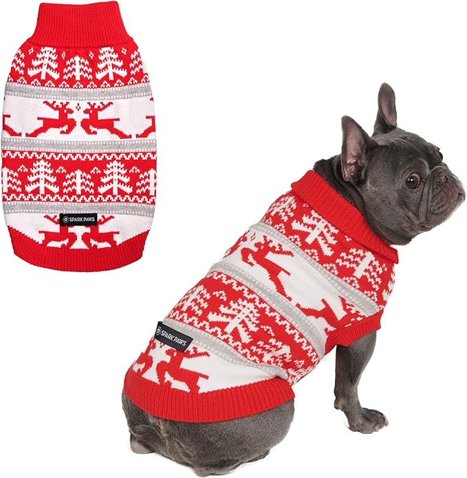 Spark Paws Christmas Dog Sweater - Ultra Soft Holiday Knit Sweater for Small, Medium & Large Dogs, Cute Pet Sweater for French Bulldogs & Big Dogs, Potty V Cut Design Jacket (Winter Wonderland, L)