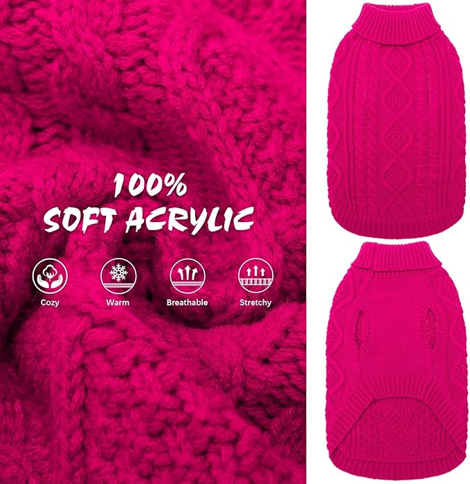 BINGPET Thermal Knitted Dog Sweater for Small Medium Large Dogs,Winter Dog Cat Coat Warm Sweartershirts Outfits,Classic Cable Knit Turtleneck Pullover Dog Jumper Coat Warm Sweartershirts