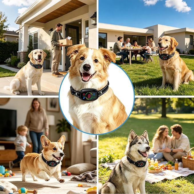 Dog Bark Collar, Smart Anti Barking Device, Dog Training Collar for Large Medium Small Dogs, Bark Collar with 3 Beep & Vibration Modes, 8 Sensitivity Levels (Black)
