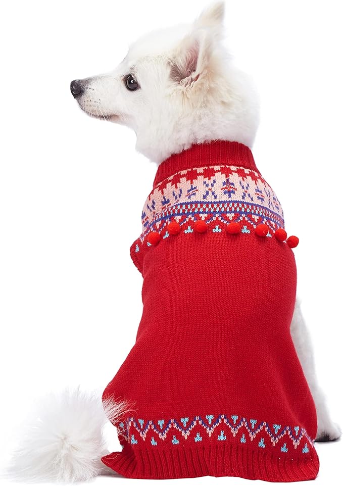 Blueberry Pet Icelandic Lopi Pullover Dog Sweater in Holiday Red, Back Length 16", Pack of 1 Clothes for Dogs