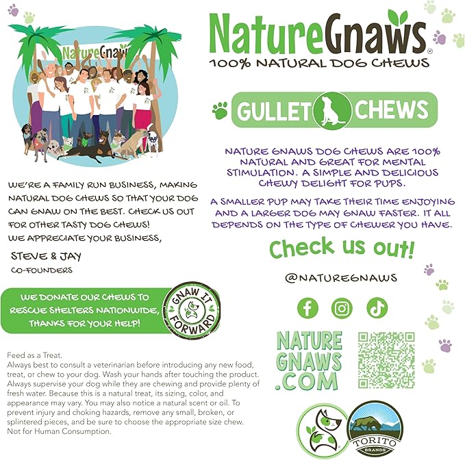 Nature Gnaws Beef Gullet Chews for Small Dogs 4-5" (20 Count) - Natural Beef Jerky Stick Dog Chew Treats - Rawhide Free