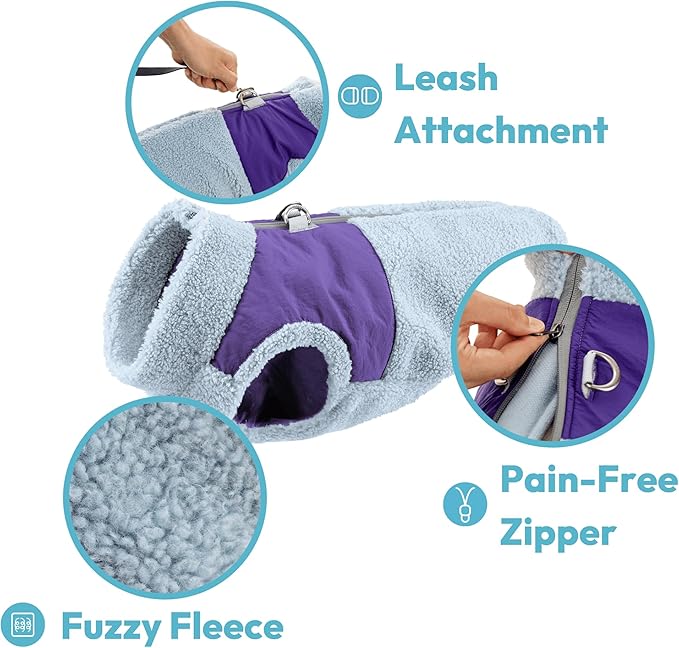 Gooby Zip Up Sherpa Vest - Forest Green, X-Large - Two Tone Fuzzy Fleece Dog Sweater with Built-in Harness and Extra Security for Small Dog and Medium Dog