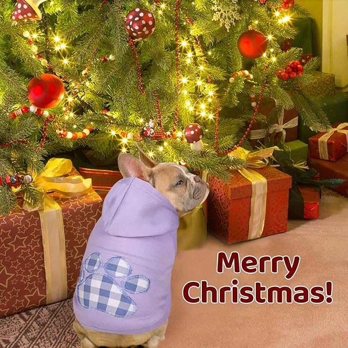 SAWMONG Dog Hoodie,Flannel Pet Hooded Sweater with Hat Puppy Pullover Sweater Shirt,Dog (Purple,S)