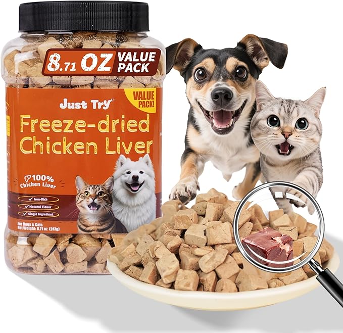 Just Try 8.71 oz Freeze-Dried Chicken Liver Treats for Dogs - Natural, Protein-Packed Dog Training Snacks - Grain-Free, Iron & Vitamin A Rich