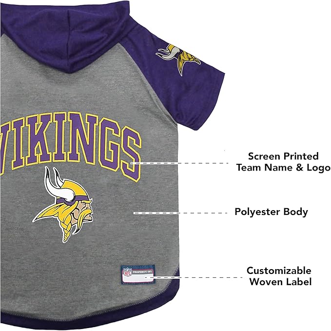 Pets First NFL Minnesota Vikings Hoodie for Dogs & Cats. | NFL Football Licensed Dog Hoody Tee Shirt, Large| Sports Hoody T-Shirt for Pets | Licensed Sporty Dog Shirt