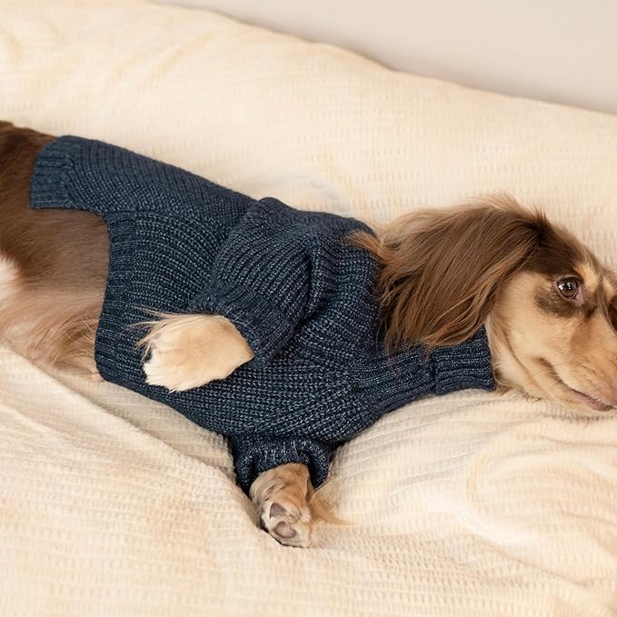 Fitwarm Turtleneck Knit Dog Sweater, Thermal Dog Winter Clothes for Small Dogs Boy Girl, Cozy Sweaters for Dogs, Doggy Pullover Jumper, Pet Outfit, Heather Navy Blue, Medium