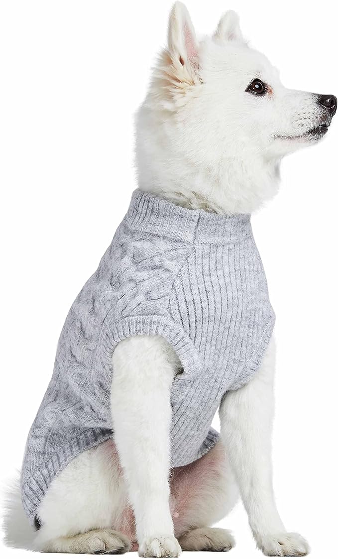 Blueberry Pet Classic Fuzzy Textured Knit Pullover Crew-Neck Dog Sweater in Heather Grey, Back Length 14", Pack of 1 Clothes for Dogs