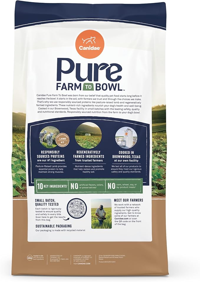 Canidae Pure Farm to Bowl Pasture-Raised Lamb & Sweet Potato, Grain-Free Dry Dog Food, Adult, 4lb