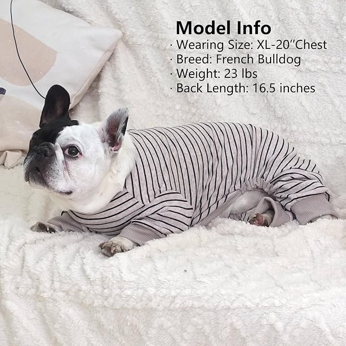 KYEESE Dog Pajamas Soft Striped Pet Jumpsuit Lightweight Doggie Jammies 4 Legs Dog Clothes Stretchable Pajamas Breathable Cozy Outfit Comfortable Onesie for Small Dogs,Ivory Brown Striped, Large