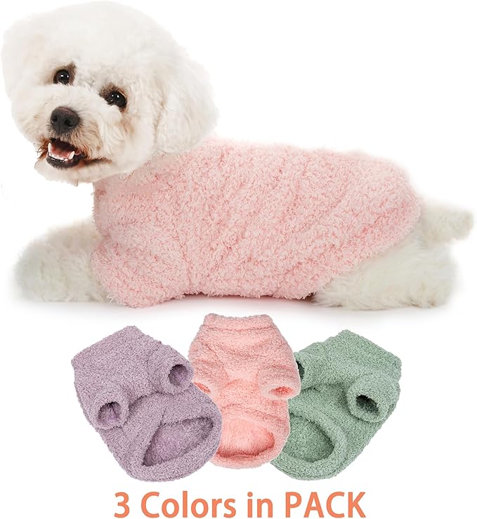 Dog Sweater, 3 Pack Sweaters for Small Dogs Girl, Dog Clothes for Medium Dogs Male or Boy, Ultra Soft and Warm Puppy Coat for Winter Christmas (Large, Light Pink+Lake Green+Light Purple)