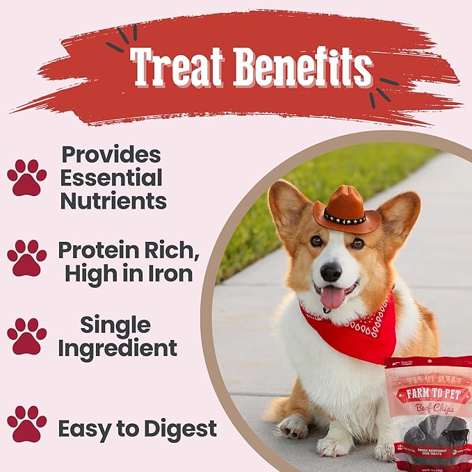 Farm To Pet - Dog Training Treats - 4 oz Beef Chips, Single Ingredient, Lean, All Natural, Healthy Treats for Small, Medium, Large Dog Breeds, & Puppies, Made in USA
