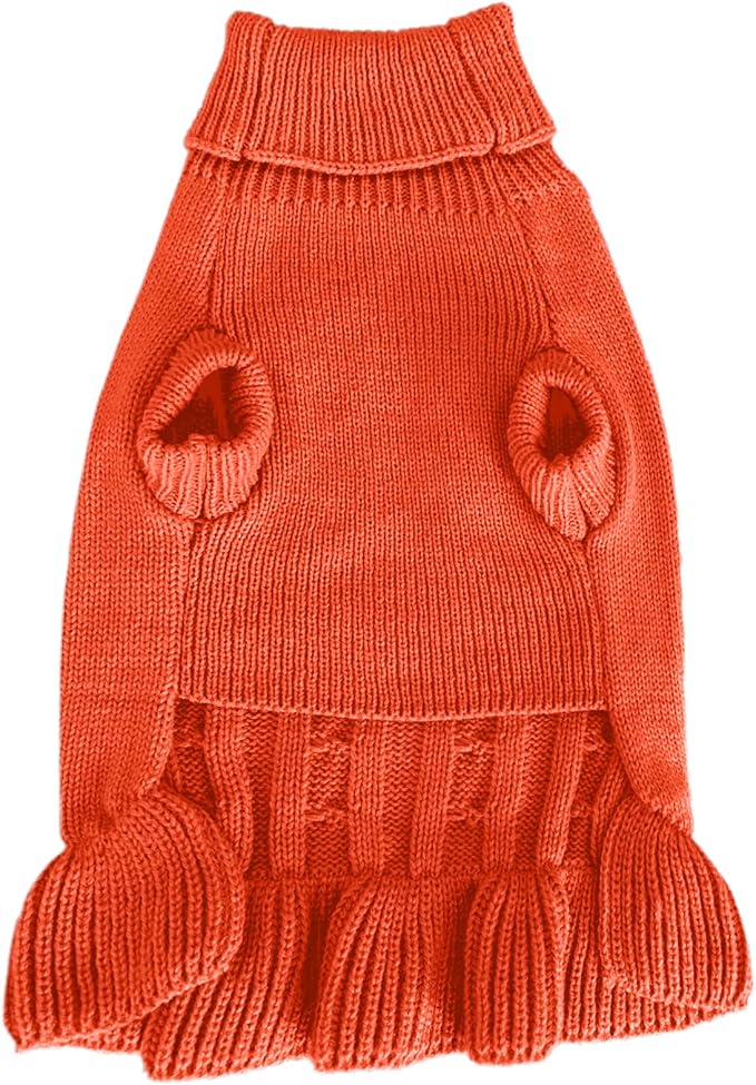 CHBORCHICEN Small Dog Sweaters Knitted Pet Cat Warm Dog Sweatshirt Winter Clothes Kitten Puppy Sweater (XXS, Dress-Orange)