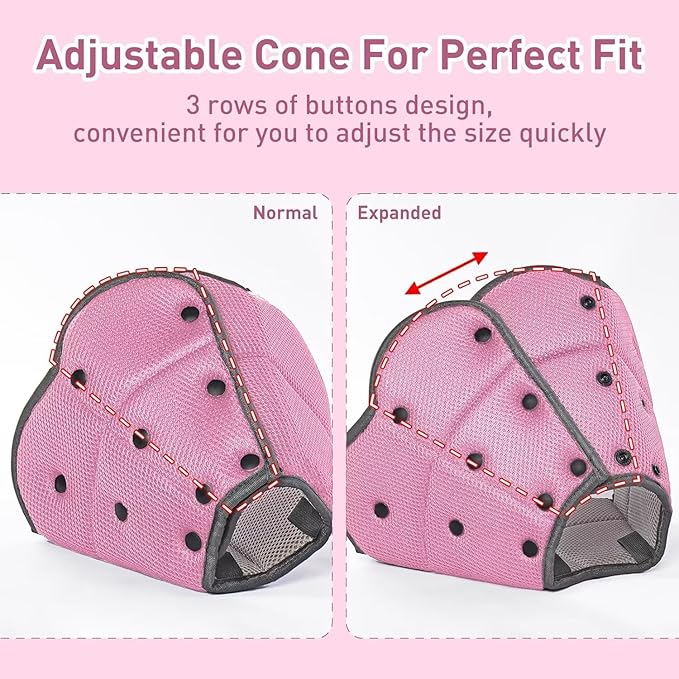 Dog Cone Collar After Surgery,Adjustable Soft Dog Recovery Collar to Stop Licking Wounds,Comfortable Light-Weight Elizabethan Collar for Dogs Anti-Bite Lick Protective Wound,Pink,M