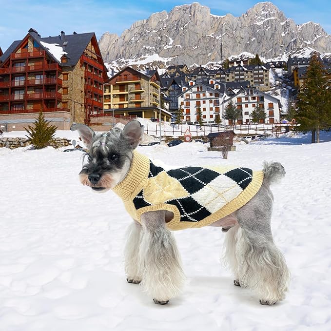 KOOLTAIL Small Dog Sweater, Knit Turtleneck Cold Weather Dog Sweaters for Medium Large Dogs, Soft Diamond Plaid Pullover Knitwear Dog Winter Warm Clothes, Pet Coat Puppy Sweater for Girls Boys M