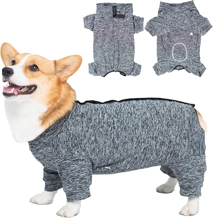Dog Surgery Recovery Suit, Puppy Cat Onesie for Shedding Skin Disease Wound Protection, Medical Pet Surgical Suit w/Long Sleeve, Dog Pajamas (Black Grey, Large)