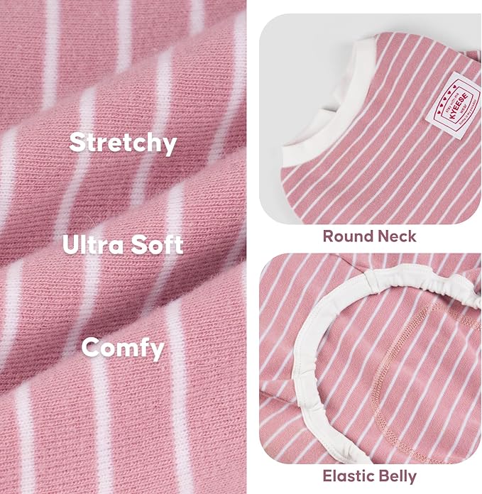 KYEESE Dog Pajamas Soft 4 Legs Doggie Jammies Striped Dog PJS Pet Jumpsuit Lightweight Puppy PJS Clothes Breathable Pajamas Stretchable Outfit Cozy Onesie Sleepwear for Summer,Pink Striped, Small