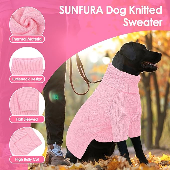 SUNFURA Dog Sweater Large Size Dog, XXL Pet Sweaters for Extra Large Dogs, Doggy Warm Turtleneck Christmas Sweatshirt Cold Weather Knit Pullover for Golden Retriever, Pink XXL