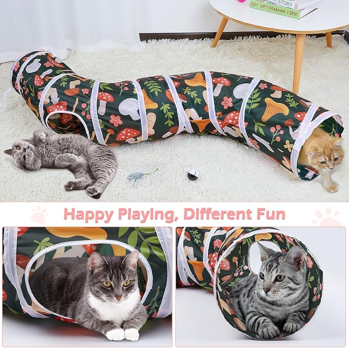 Glittme Cat Tunnel, Cat Tunnels for Indoor Cats, S-Shape Cats Cave with Cat Toys, Foldable Cat Tubes and Tunnels for Cats, Rabbit, Puppy, Guinea Pig