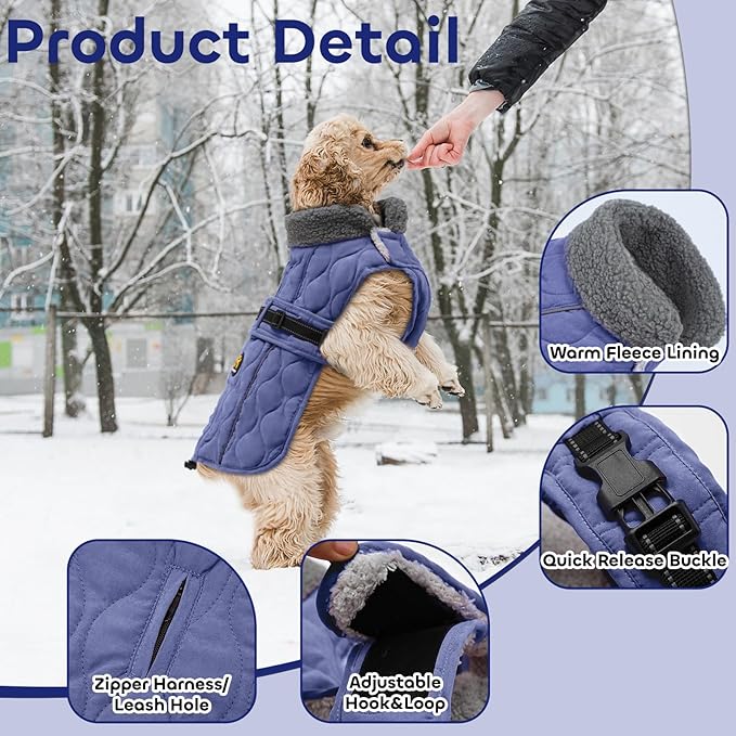 Dog Coat Winter, Waterproof Quilted Dog Jacket for Cold Weather, Reflective Adjustable Puppy Winter Coat, Warm Turtle-Neck Pet Fleece Snow Jacket for XX-Large Dogs, NewBlue XXL