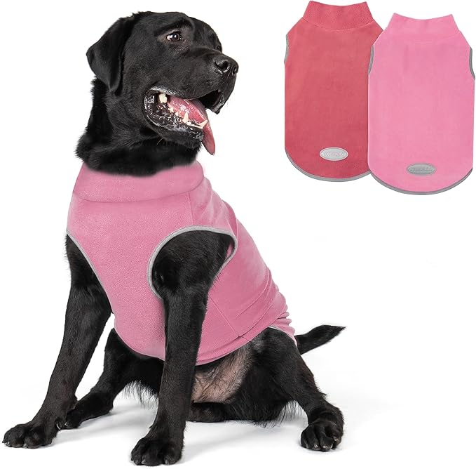 cyeollo 2 Pack Fleece Dog Sweater Vest Dog Sweatshirt Reflective Lightweight Pet Clothes for Large Dogs Girl Pet Apparel Pink, Fuschia, XXXL