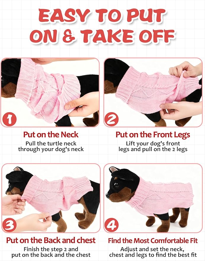 2PCS Dog Christmas Sweater, Soft Warm Pet Clothes Coat for Small Medium Large Dogs and Cats Boy Girl, Fall Cozy Holiday Turtleneck Knitting Collar Pullover Pup Outfit Costume for Thanksgiving New Year