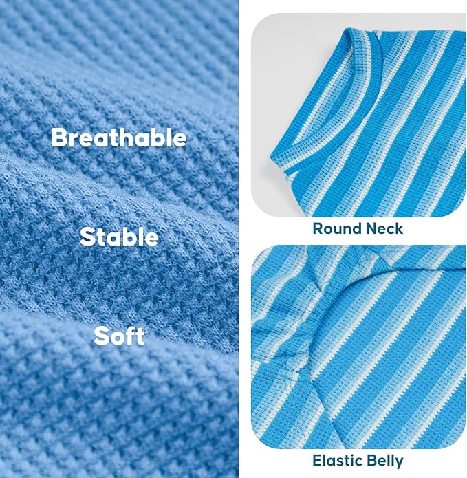 KYEESE 2Pack Waffle Dog Shirts for Small Dogs Stretchy Dog T-Shirts Lightweight Pet Tank Top Sleeveless Striped Pet Shirt Vest Breathable Cat Shirt, Small, Blue+Striped