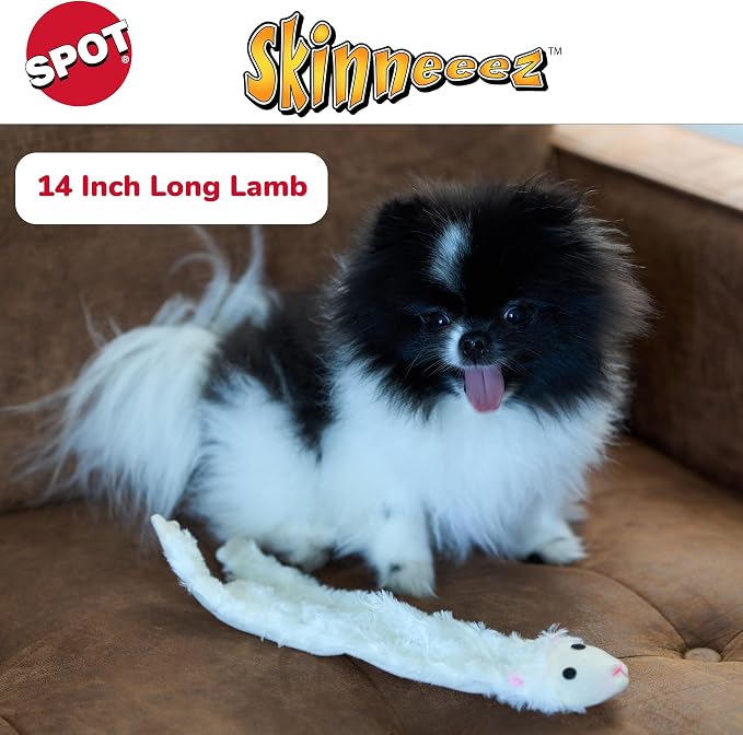 SPOT Skinneeez Crinklers Lamb - Stuffing-Free Dog Toy with Crinkle & Squeaker Sounds, Durable for Moderate Chewers, Tug Toy for Small Dogs & Puppies, 14in