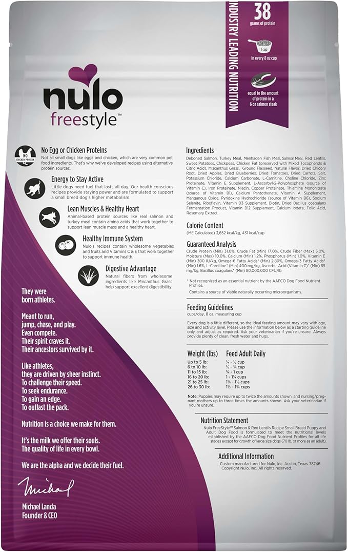 Nulo Freestyle Small Breed Dog Food, Premium Adult and Puppy Grain-Free Dry Smaller Sized Kibble Food, with BC30 Probiotic for Healthy Digestion Support, 6 Pound (Pack of 1)